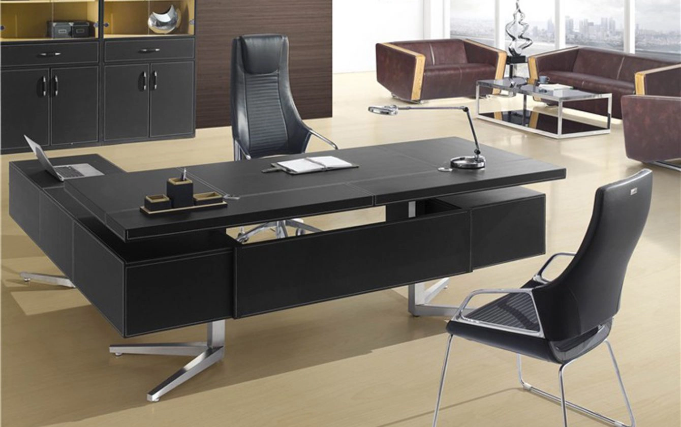 Derby Grande Black Leather Desk With Return