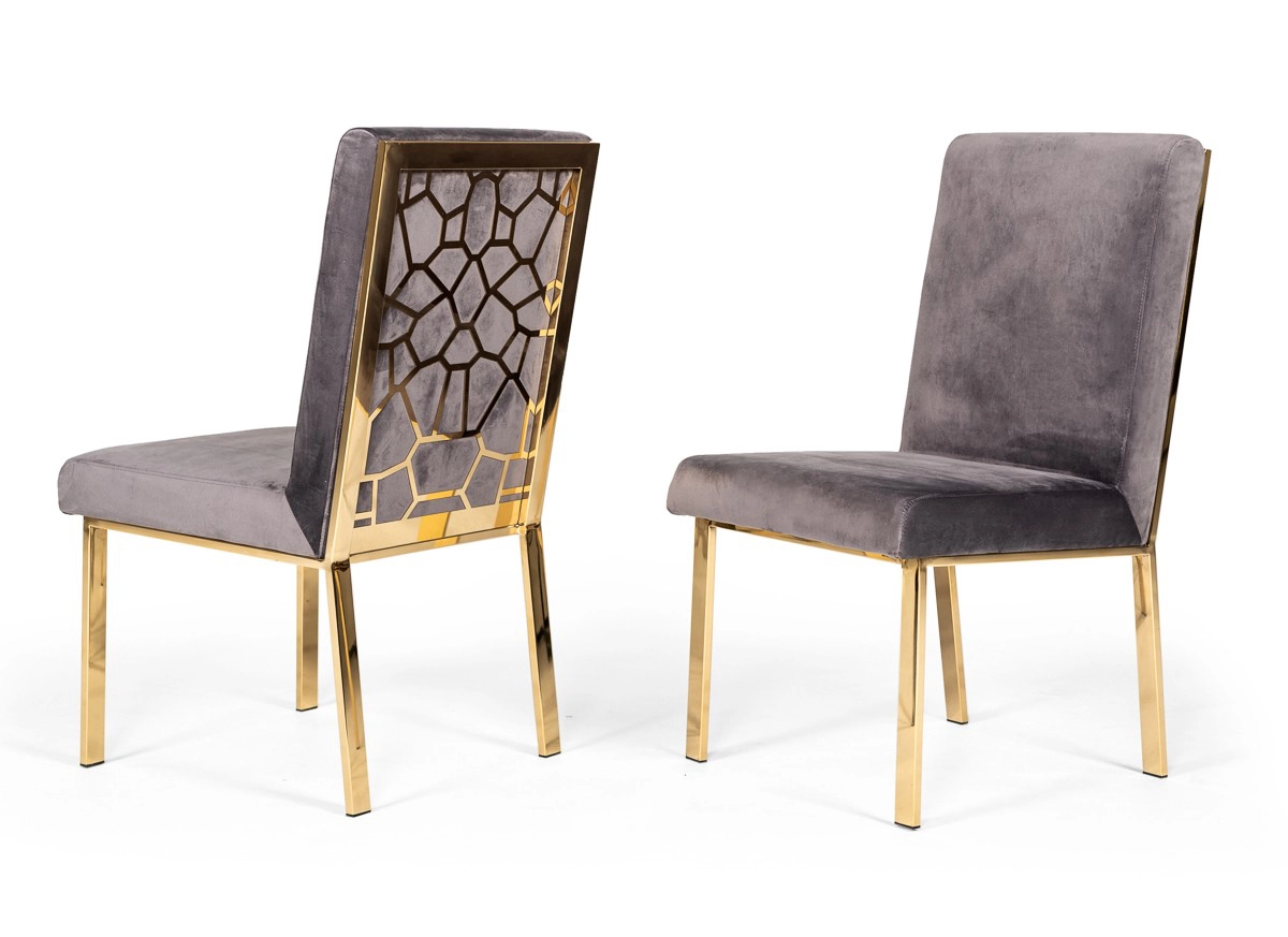 Reba Modern Grey Velvet & Gold Dining Chair (set Of 2)