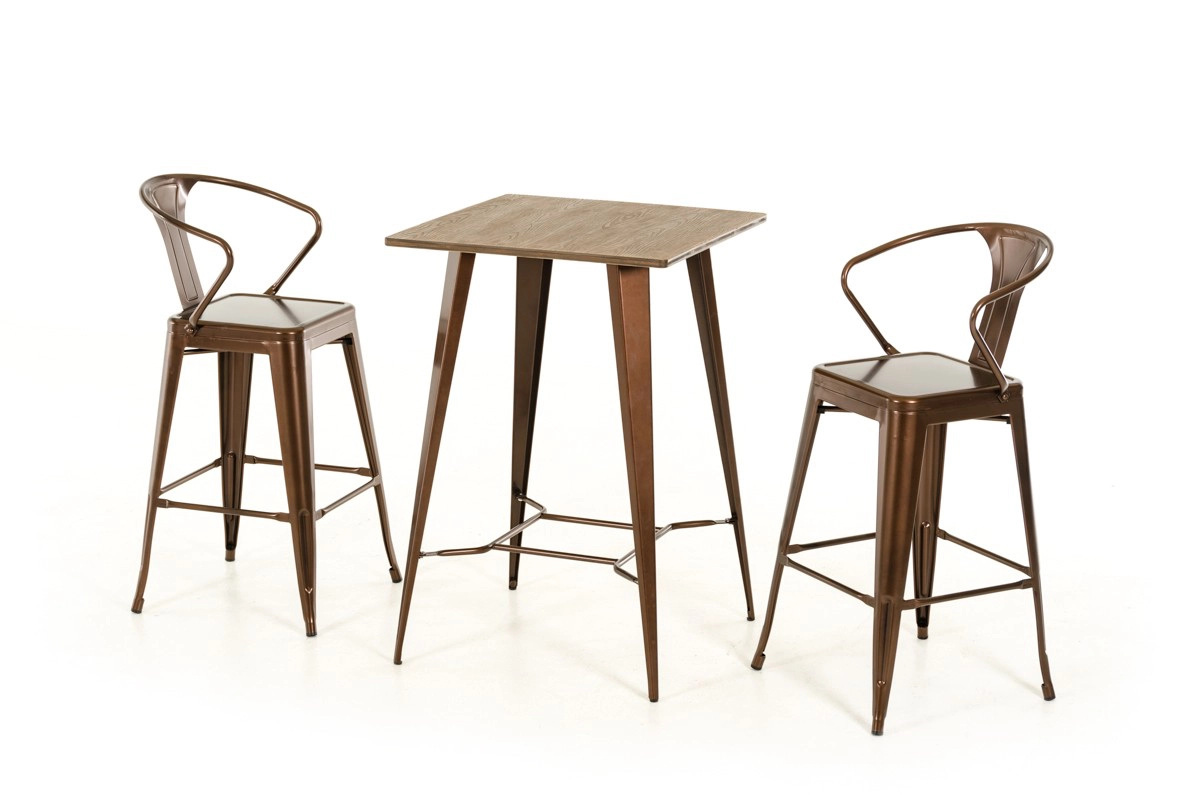 Benz Modern Copper & Wood Bar Table