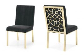 Reba Modern Black Velvet & Gold Dining Chair (set Of 2)