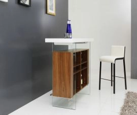 Sven Contemporary White & Walnut Floating Bar Table