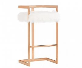 Halifax Modern White Faux Fur & Rosegold Bar Stool