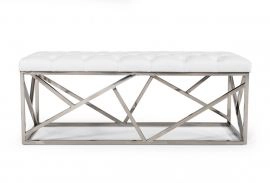 Lindsey Modern White Leatherette & Stainless Steel Bench