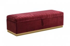 Reyes Modern Red Velvet Bench W/ Storage