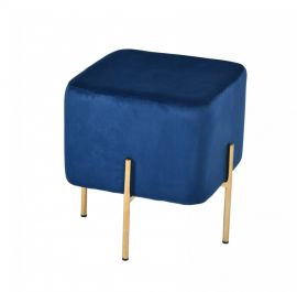Blue Velvet & Gold Daphne Modern Ottoman