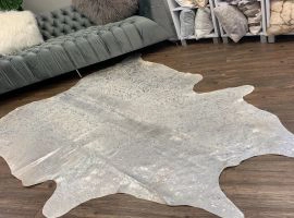 Silver on White Brazilian Cowhide  5' x 8' (appx.)