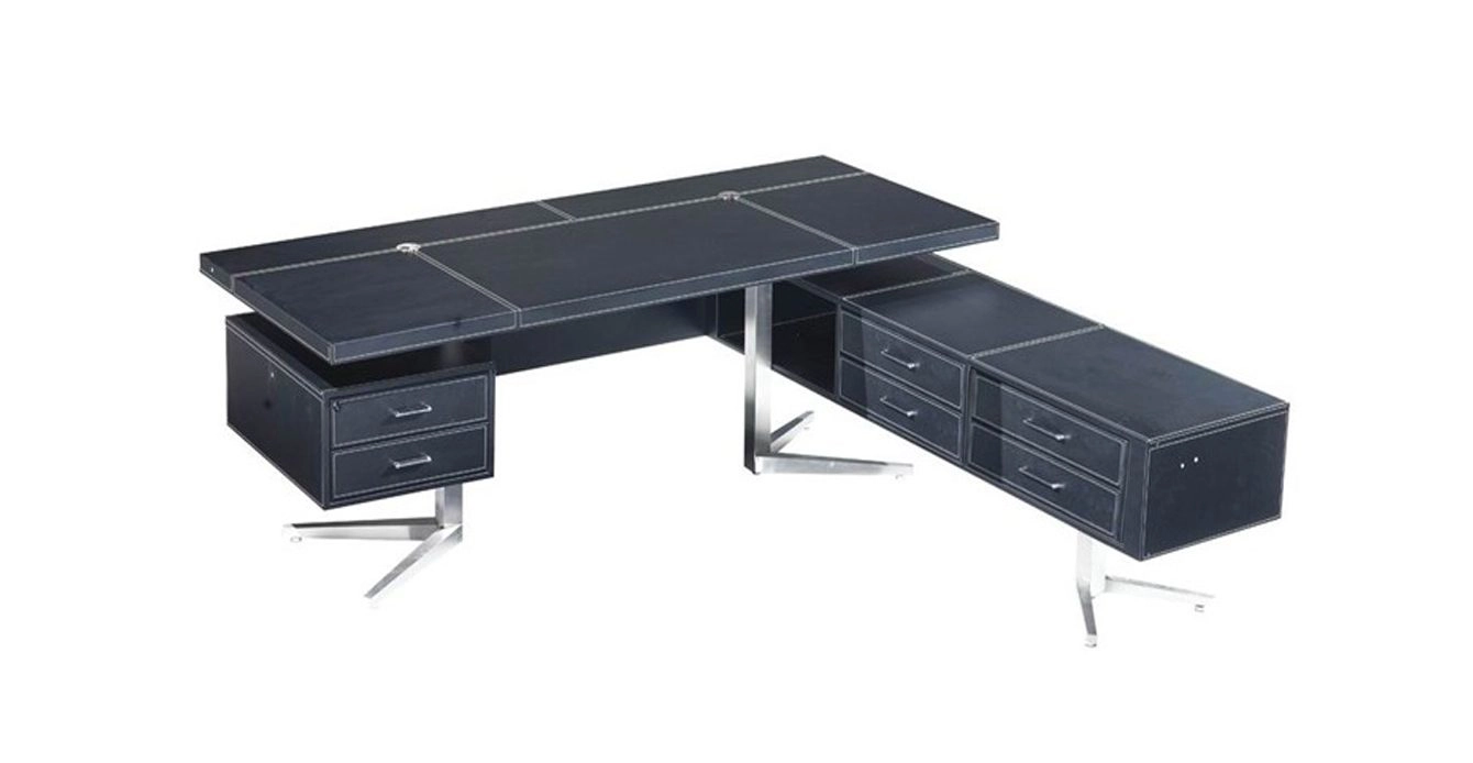 Derby Grande Black Leather Desk With Return