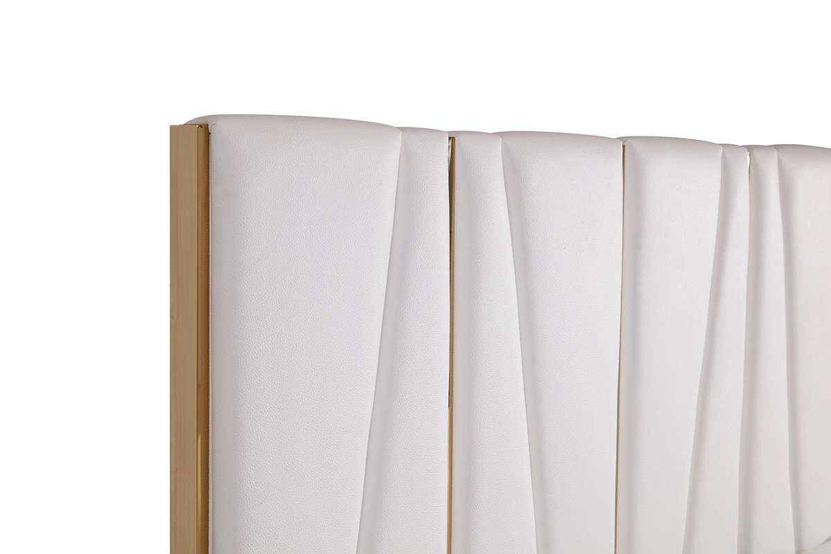 Nixa Modern King White Eco Leather & Gold Bed