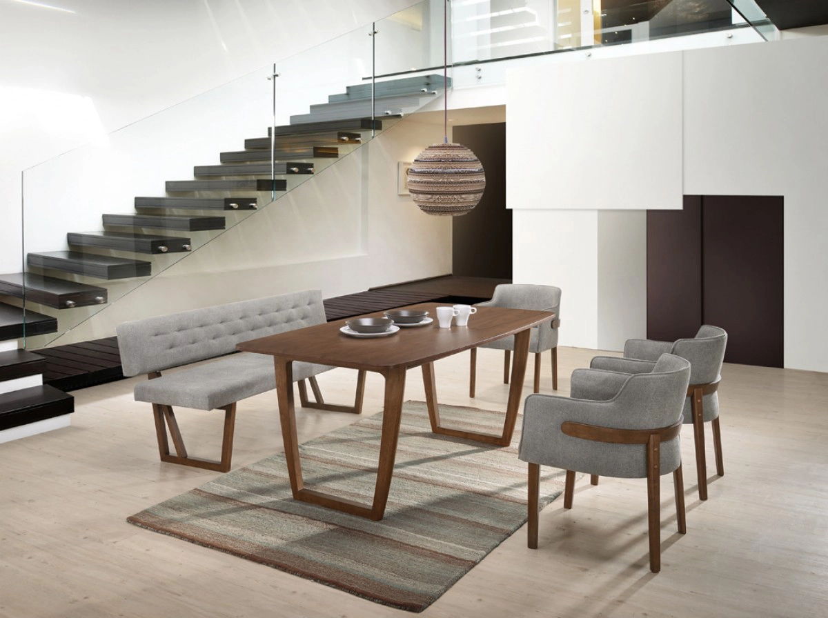 Jordan Modern Grey & Walnut Dining Bench