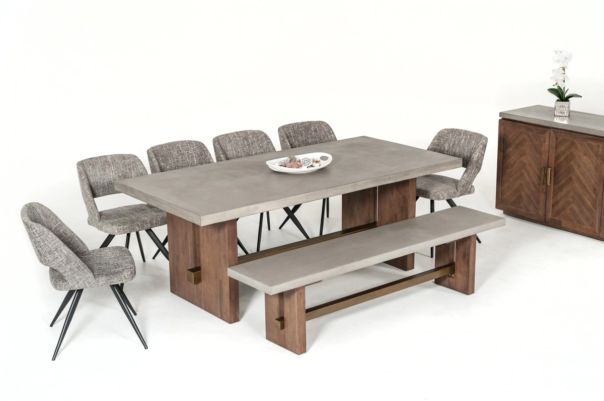 Amos Modern Concrete & Acacia Dining Bench