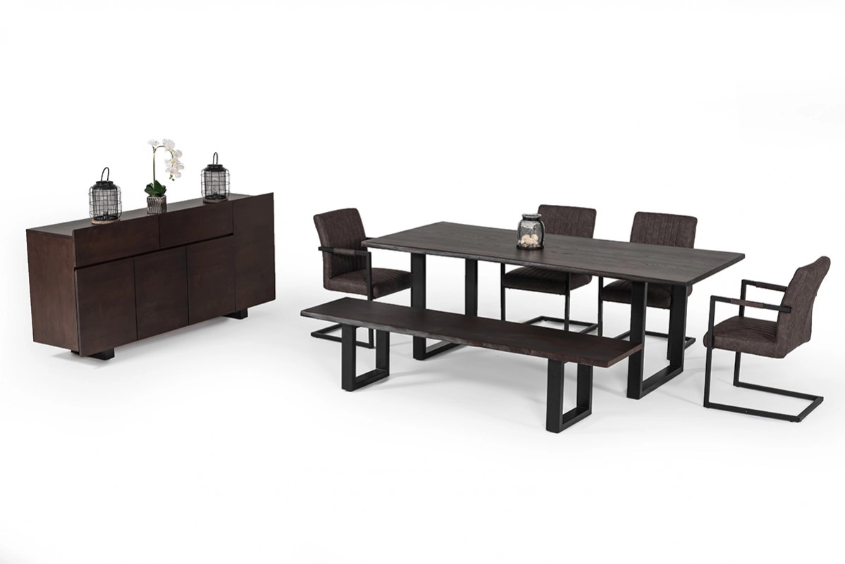 Leon Modern Umber Wood Live Edge Dining Bench