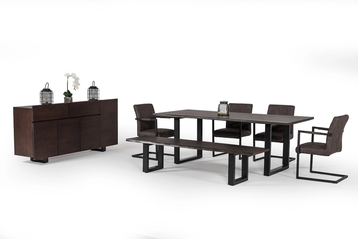 Leon Modern Umber Wood Live Edge Dining Bench