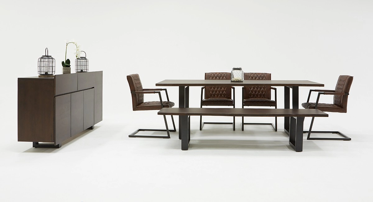 Leon Modern Umber Wood Live Edge Dining Bench