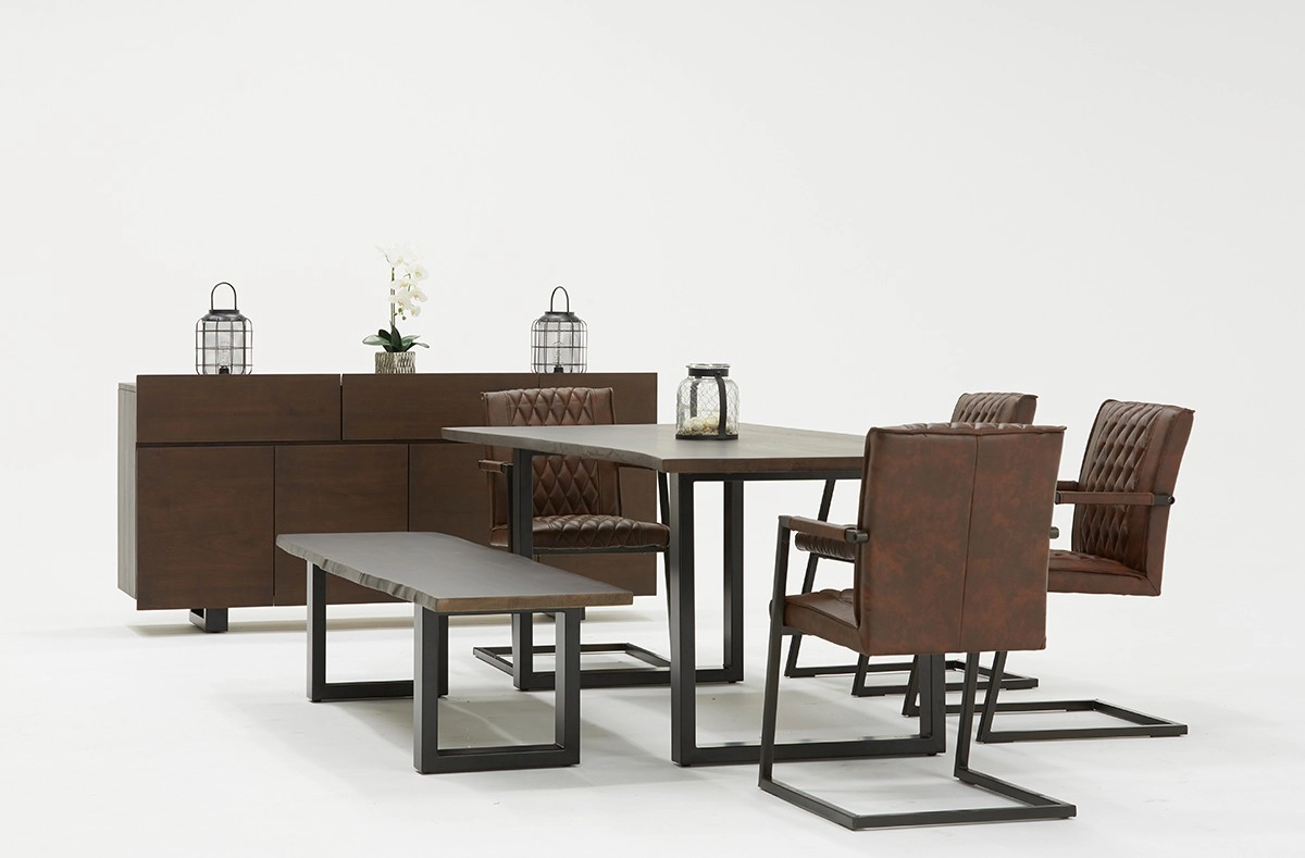 Leon Modern Umber Wood Live Edge Dining Bench