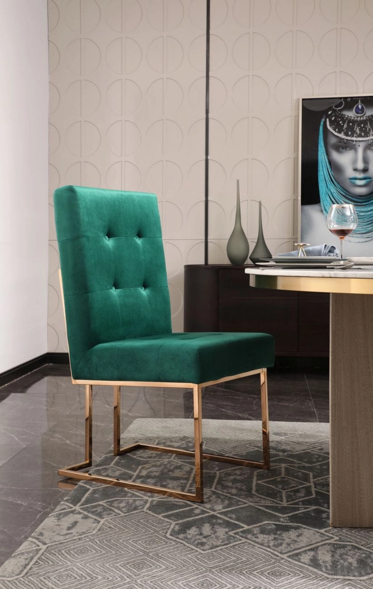 Legend Modern Green Velvet & Rosegold Dining Chair (set Of 2)