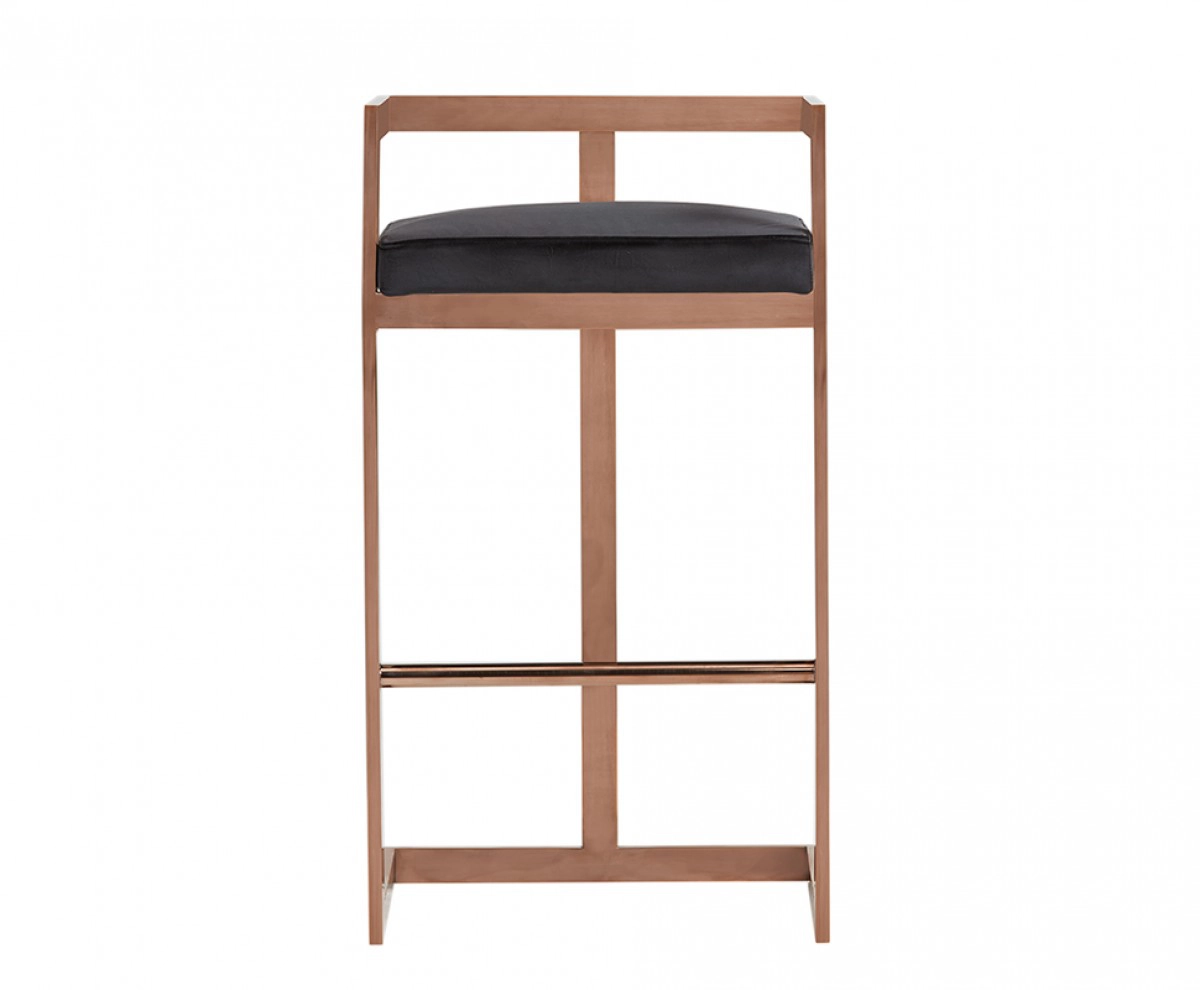 Halifax Modern Black Leatherette & Rosegold Bar Stool