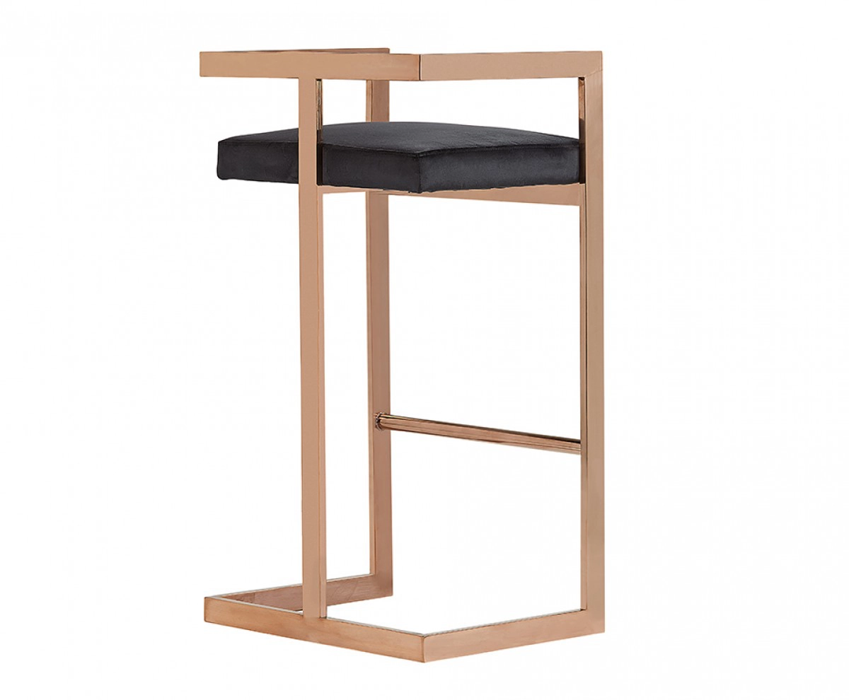 Halifax Modern Black Leatherette & Rosegold Bar Stool