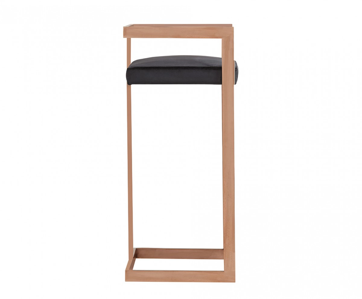 Halifax Modern Black Leatherette & Rosegold Bar Stool