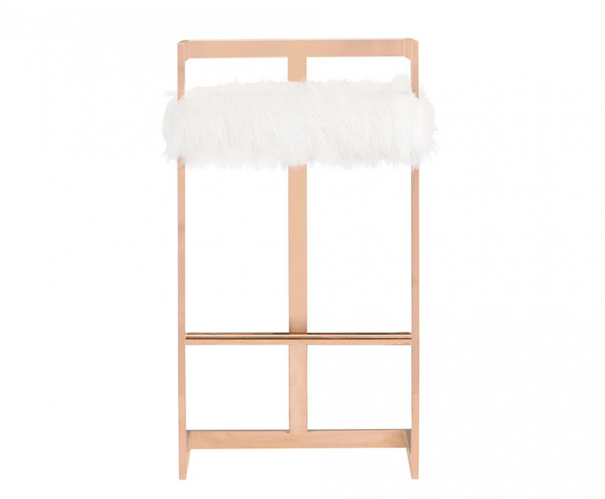Halifax Modern White Faux Fur & Rosegold Bar Stool