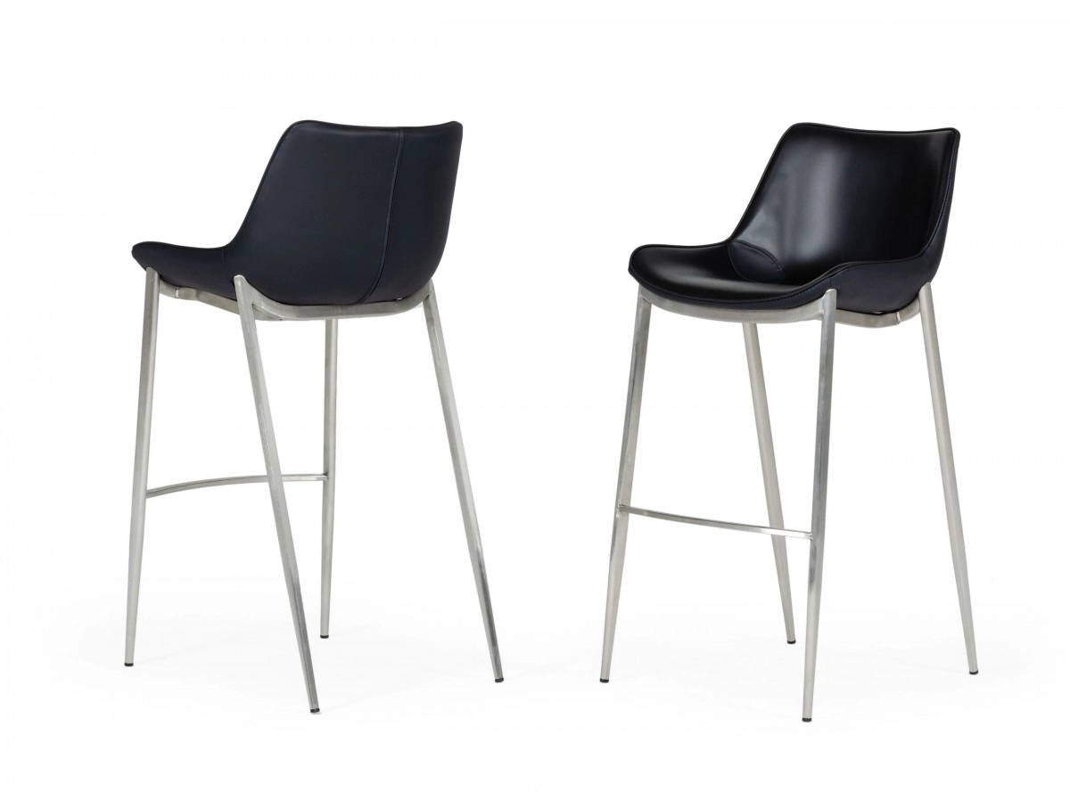 Hooper - Modern Black Eco-leather Bar Stool (set Of 2)