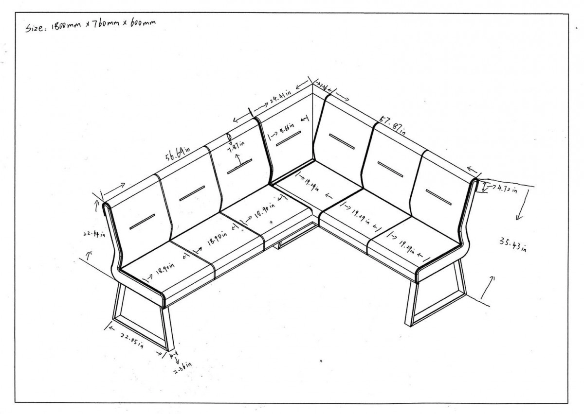 Zane Modern Brown Fabric L-shaped Dining Bench