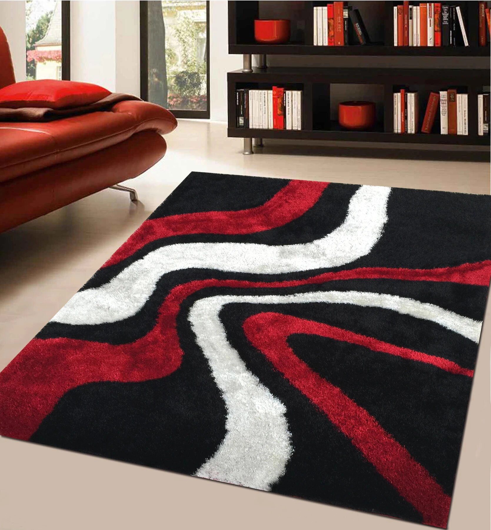 Red Hand Tufted Modern Shag Design 720020710