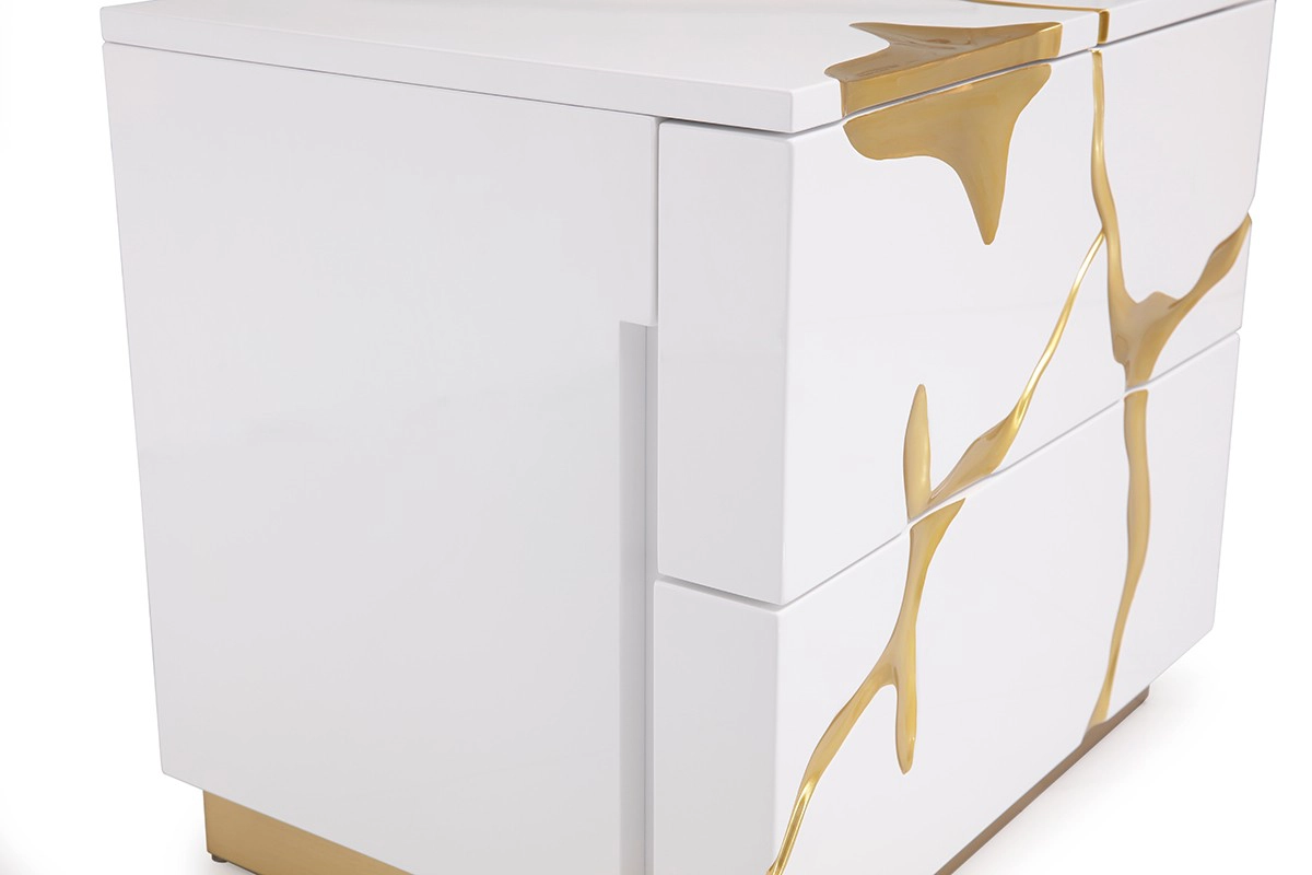 Aspen Modern White & Gold Nightstand