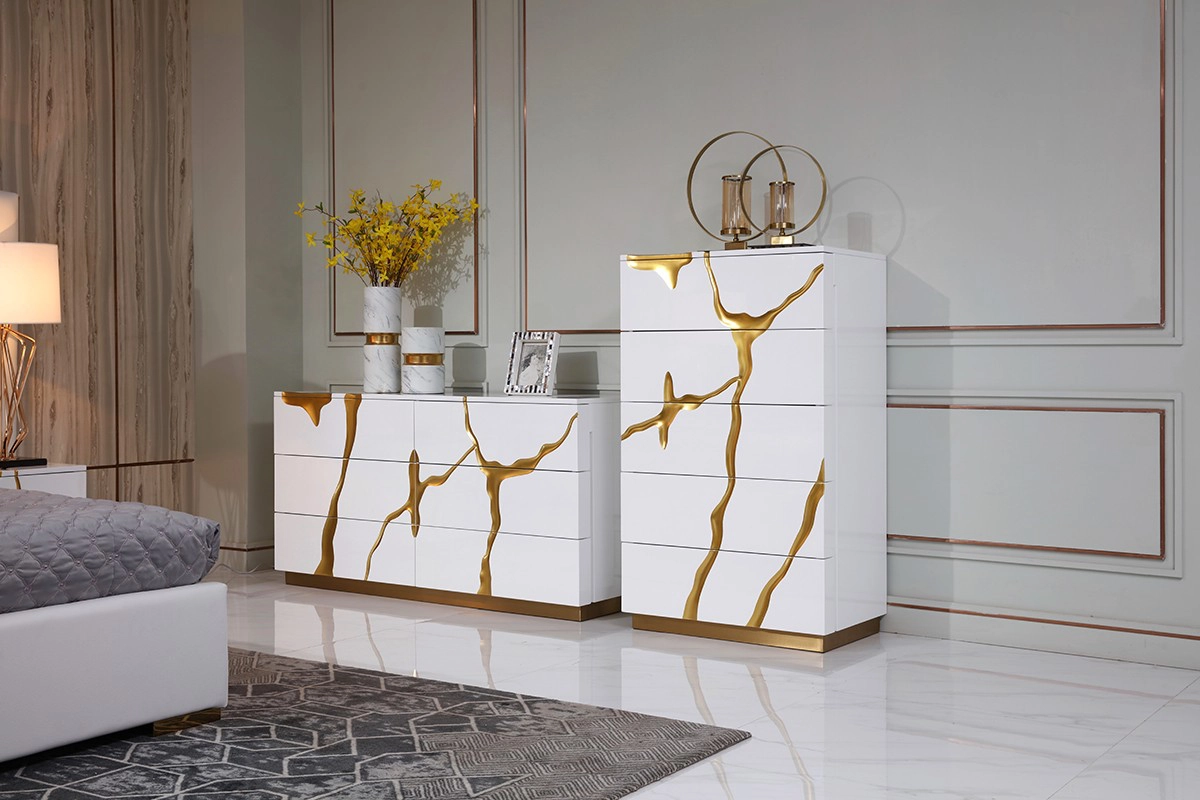 Aspen Modern White & Gold Dresser