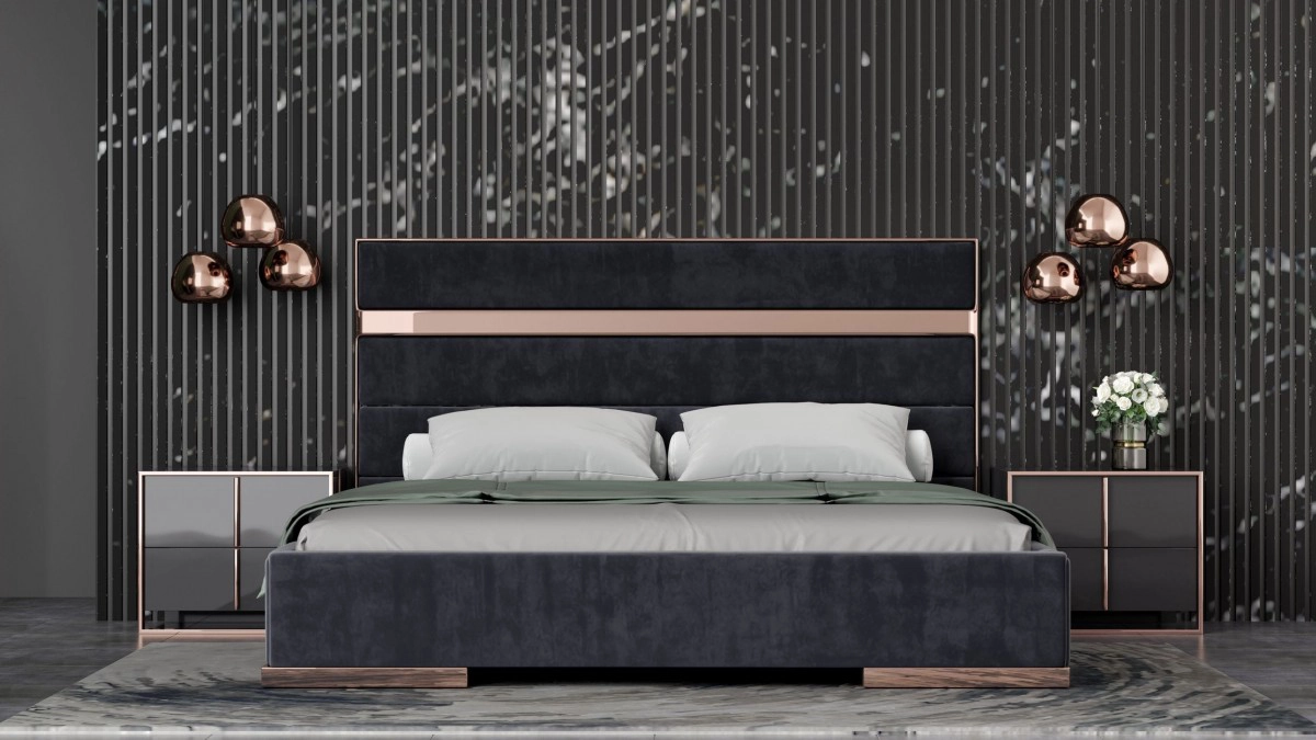 Cartier Modern Black Velvet & Rosegold King Bed