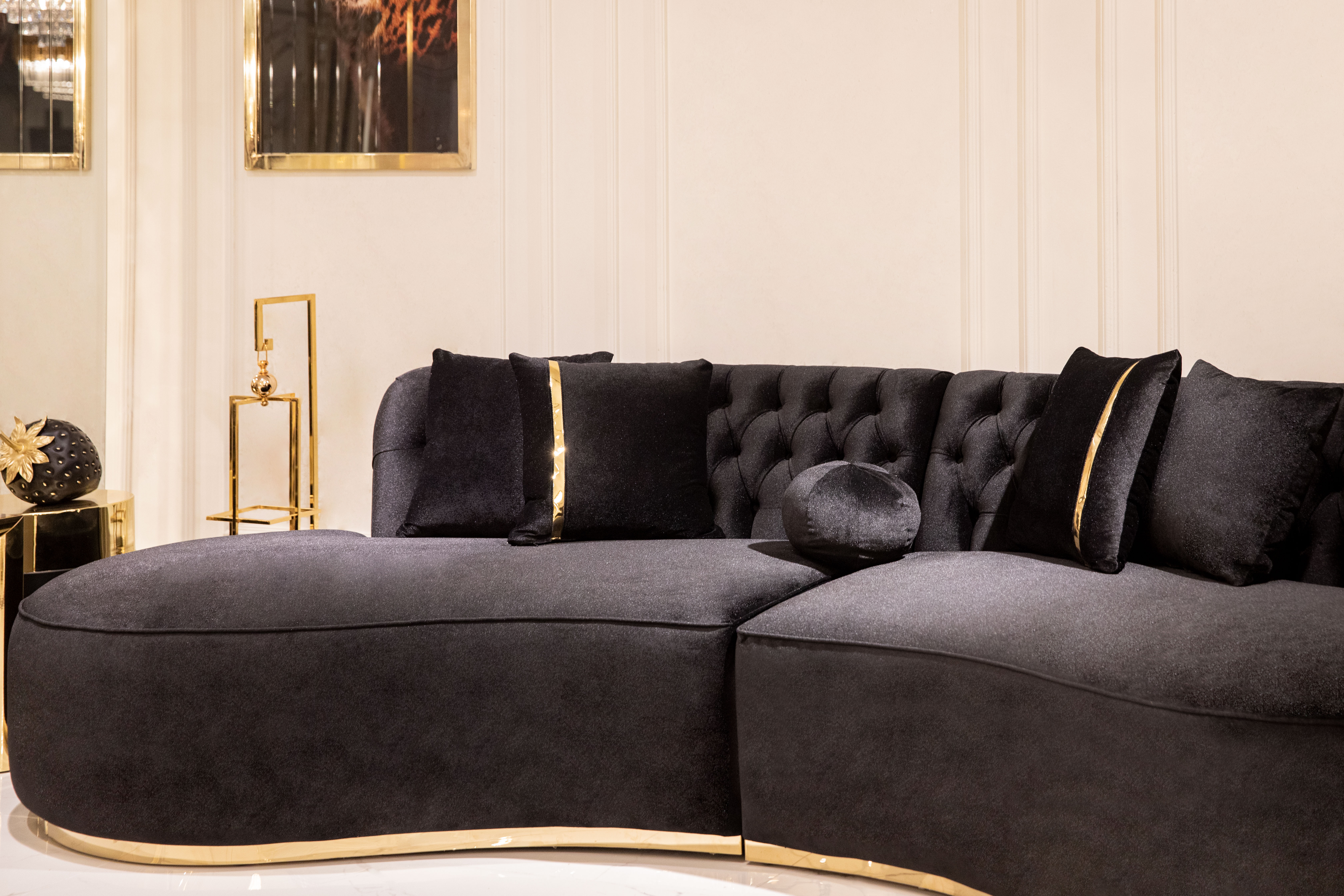 Laurent Black Velvet Sectional