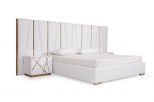 Nixa Modern King White Eco Leather & Gold Bed