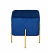 Blue Velvet & Gold Daphne Modern Ottoman