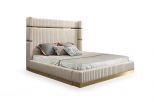 Modrest Sterling Modern Beige Bonded Leather & Gold Bed King