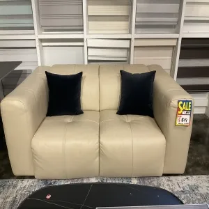 Natuzzi Beige Leather Loveseat 